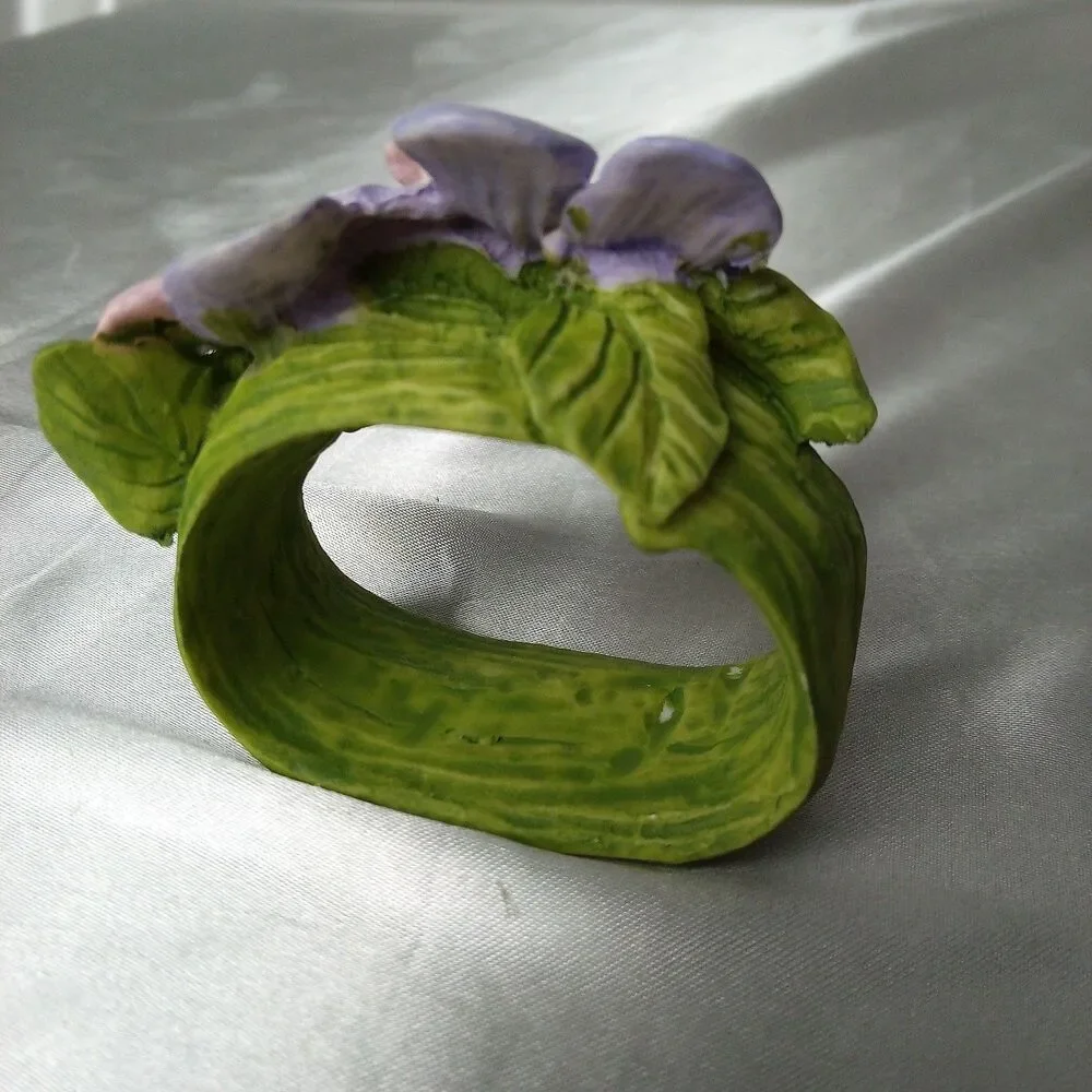 FLORAL PANSIES PORCELAIN NAPKING RING HOLDER SET OF 12